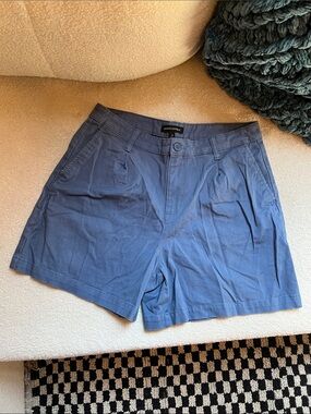 Banana Republic Slate Blue Women's Pleated Cotton-Blend Shorts
